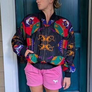Vintage 80s Metro High Fashion Bomber Jacket | Bold Baroque Print | Unisex M/L